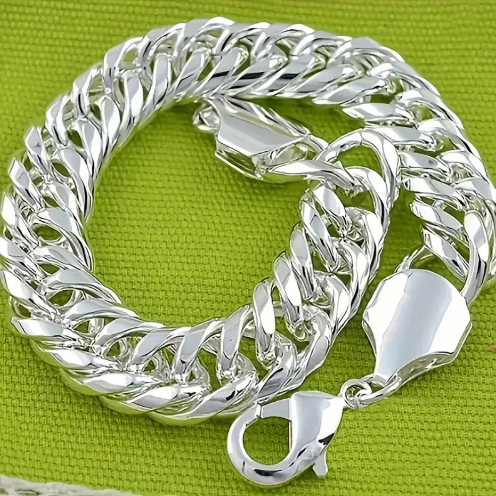 

Noble 925 Sterling Silver Square Buckle Chain Solid Bracelet Nice for Women Men Charm Party Gift Wedding Fashion Jewelry