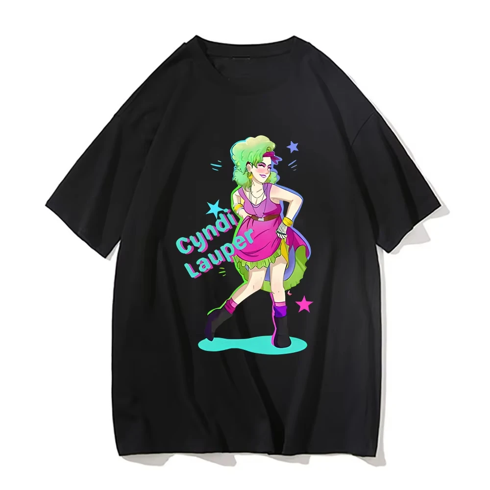 Novedad de verano, camiseta con estampado de Cyndi Lauper para hombre, camiseta holgada de algodón con cuello redondo para mujer, camisetas informales con estampado de manga, ropa original