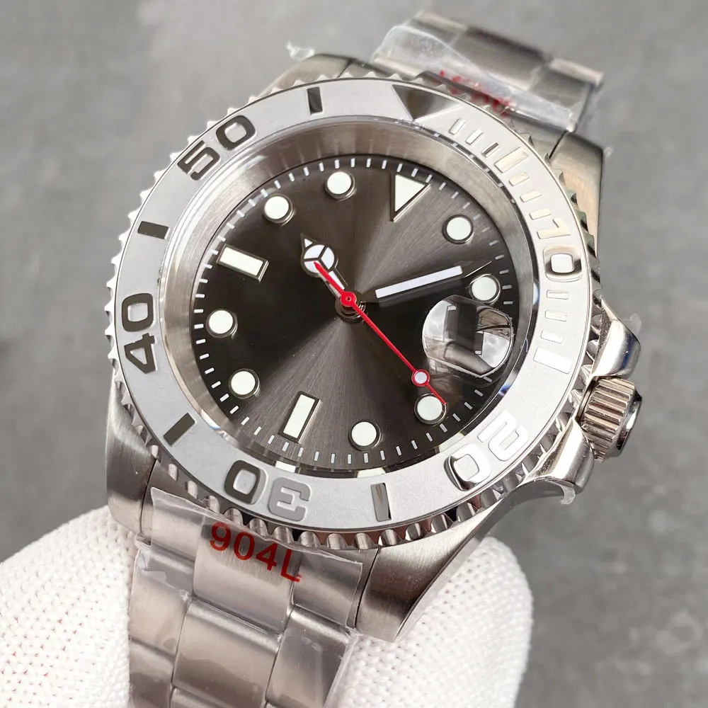 Tandorio buceo negro gris SUB acero agua fantasma mecánico hombres reloj azul mano Sunburst gris Dial NH35AA Movt 904L pulsera 40mm