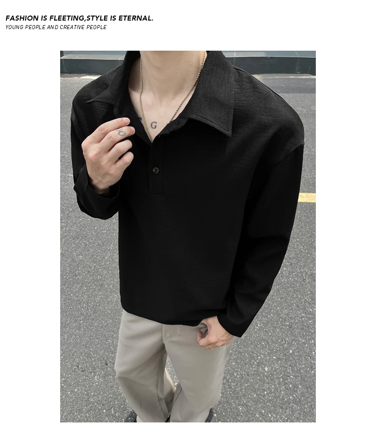 Herren Heather Slub Langarm-Poloshirt mit Reverskragen, teilweiser Knopfleiste und Oversized-Silhouette für den täglichen Gebrauch auf der Straße und auf Reisen. – Detail 21