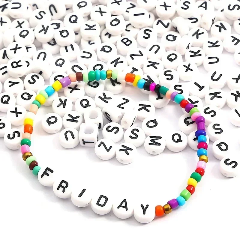 100-500PCS Acrylic White Color Letter Beads With Holes Round Spacer Alphabet Beads for Jewelry Making Diy Bracelet Accessories
