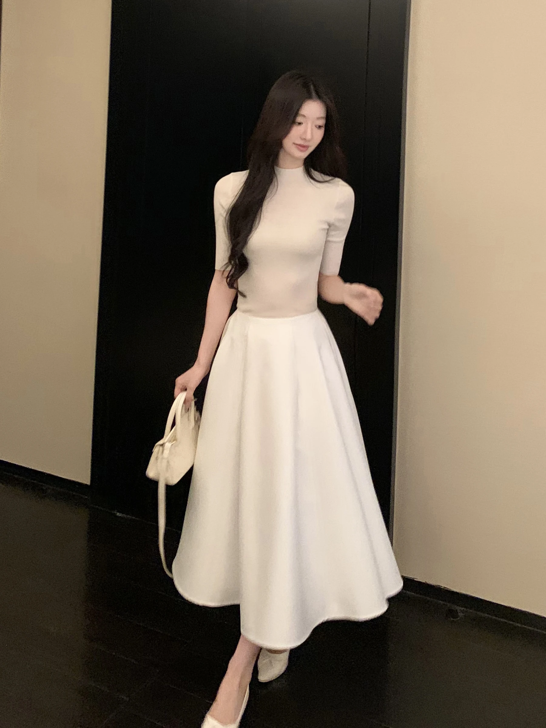 

Женская юбка-миди А-силуэта Goodbye Little Bear с высокой талией, драпировкой, белая, стройнящая, летняя коллекция 2026, из полиэфирного волокна