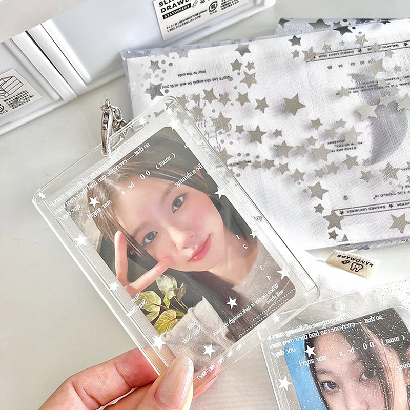 Acrylic Kpop Photo Card Holder Anti-lost Keychain 3 Inch INS Transparent Idol Protective Case Bag Bus Cards Sleeves Supplies