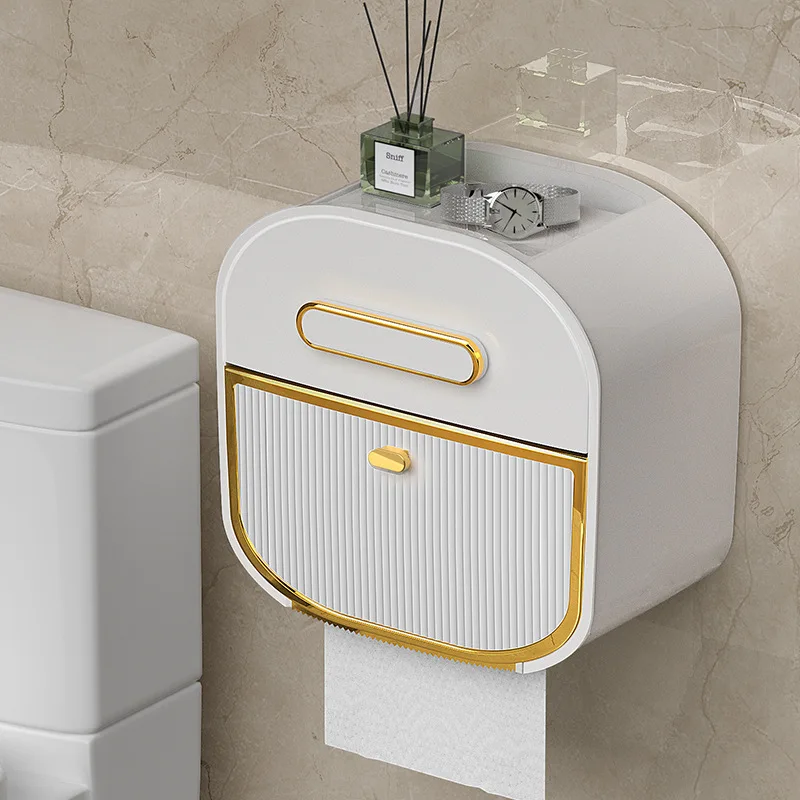 Toilet Paper Holder No Drill Paper Towel Holder Roll Paper Storage  Waterproof Multi-function Toilet Paper Storage Organizer