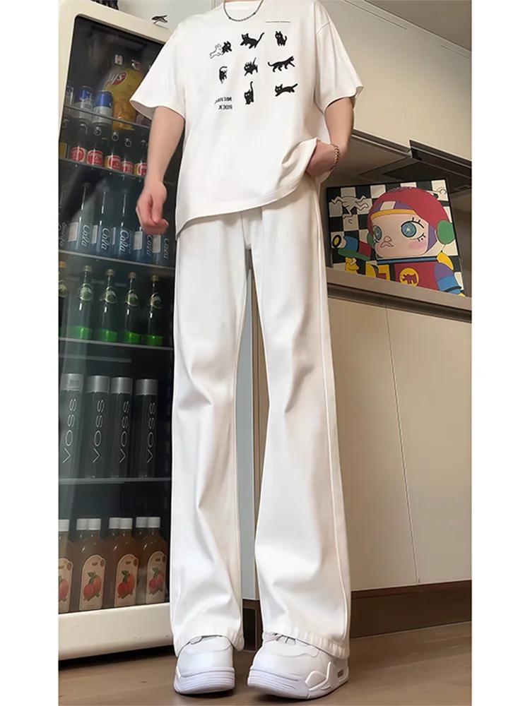 

Cleanfit High Waist Straight Leg White Jeans Men's Spring Autumn American High Street Knife Flared Trousers