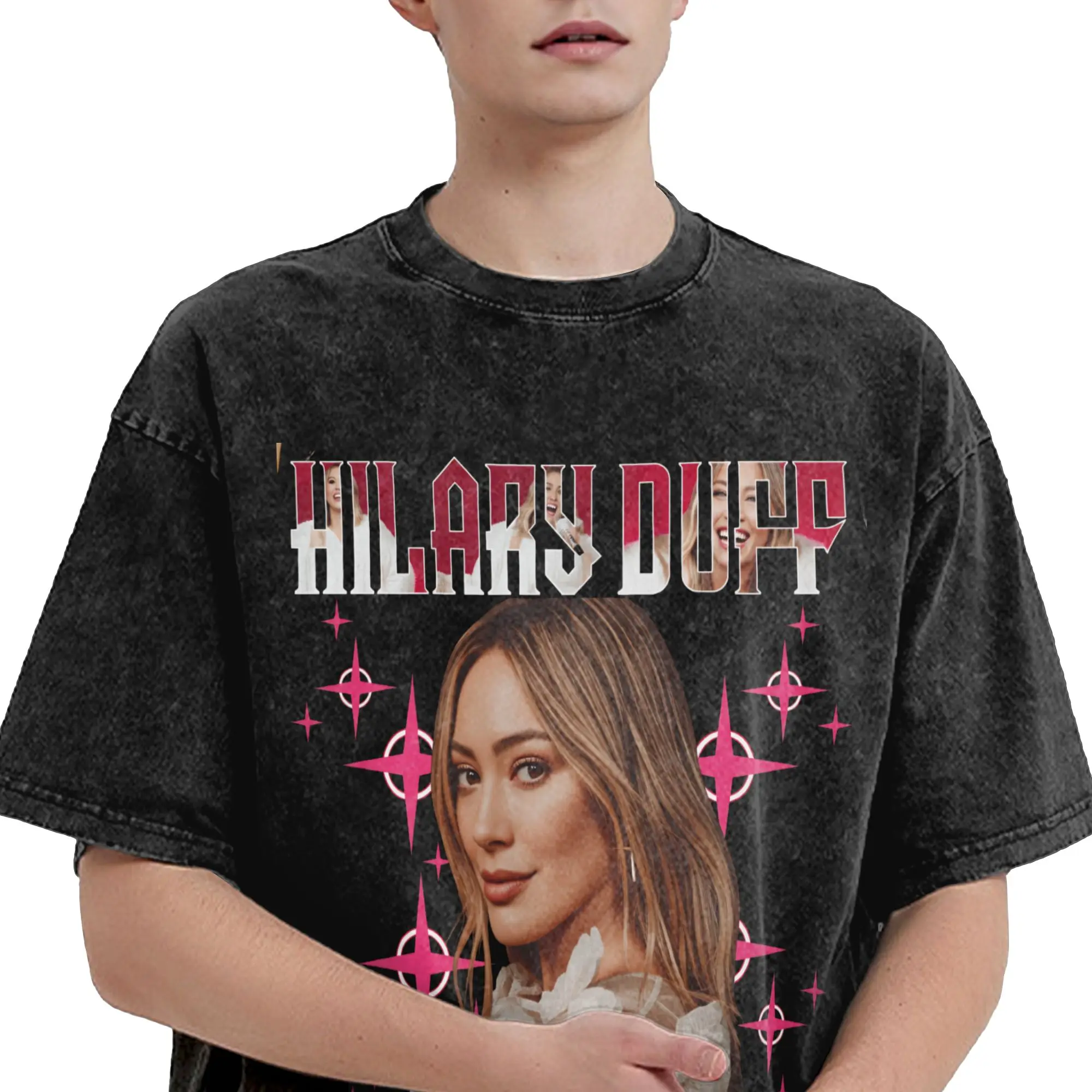 Hilary Duff The Lucky Me Tour 2026 Washed T Shirt Streetwear Hip Hop Novelty T-Shirts  Tee Shirt Men Women Short Sleeve Oversize