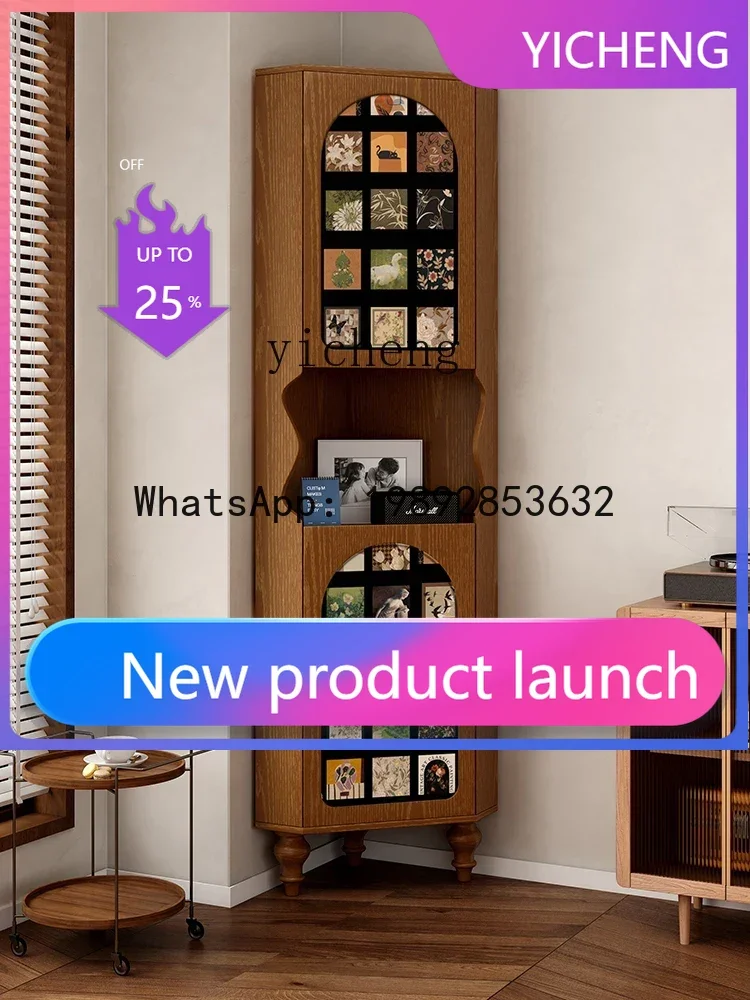 

W8- French retro puzzle triangular cabinet living room corner cabinet dining room solid wood rack decorative storage