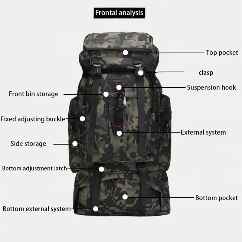 Large Capacity Outdoor Backpack Oxford Cloth Waterproof Camouflage Backpack 80L Travel Outdoor Camping Military Backpack