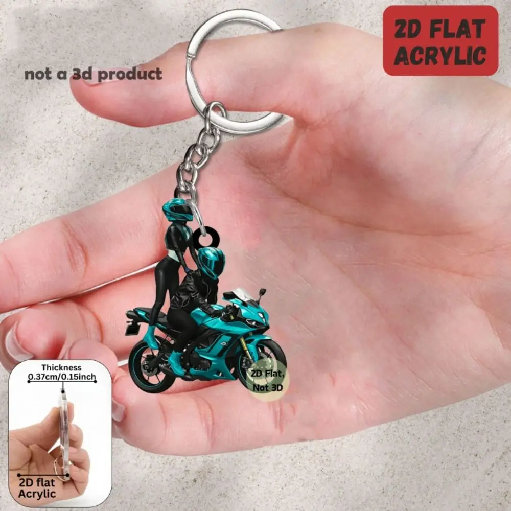 Acrylic Motorcycle Rider Keychain 2D Flat Motorcycle Rider Pattern Motorbike Keychain Motorcycle Bag Charm Car Key Accessories