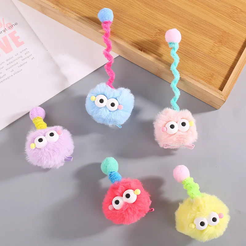 1/5pcs Cartoon Lovely Antenna Ugly Doll Hair Clip Teenage Whimsical Wobble Rod Hairpin Children's Little Monster Duckbill Clip view 2