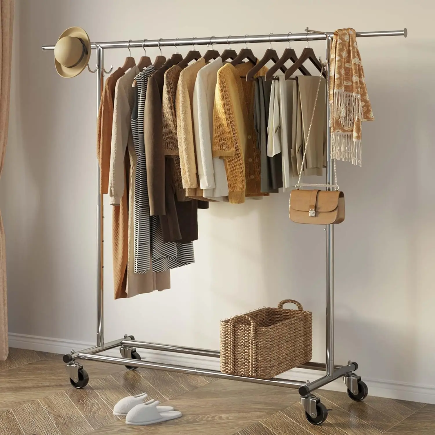 Clothes Rack with Cover, Adjustable Garment Rack with Wheels, Heavy Duty Clothing Rack