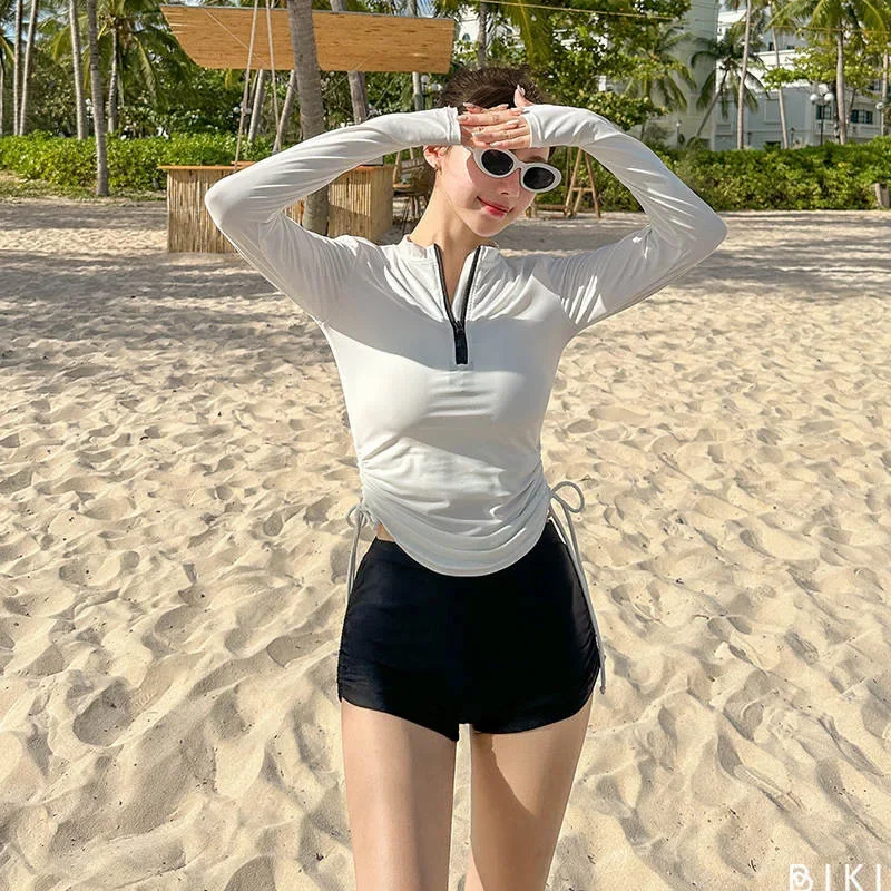 

Fashionable 2025 Women's Swimsuit Korean INS Conservative Sporty Long Sleeve Bikini Set Cross-Border Student Swimming Costume