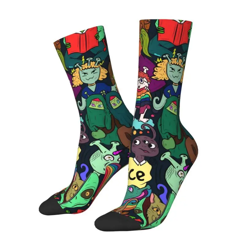 Custom Kawaii Men's Bizarre Alien Colorful Street Art Dress Socks Unisex Warm Breathbale 3D Printed Graffiti Style Crew Socks