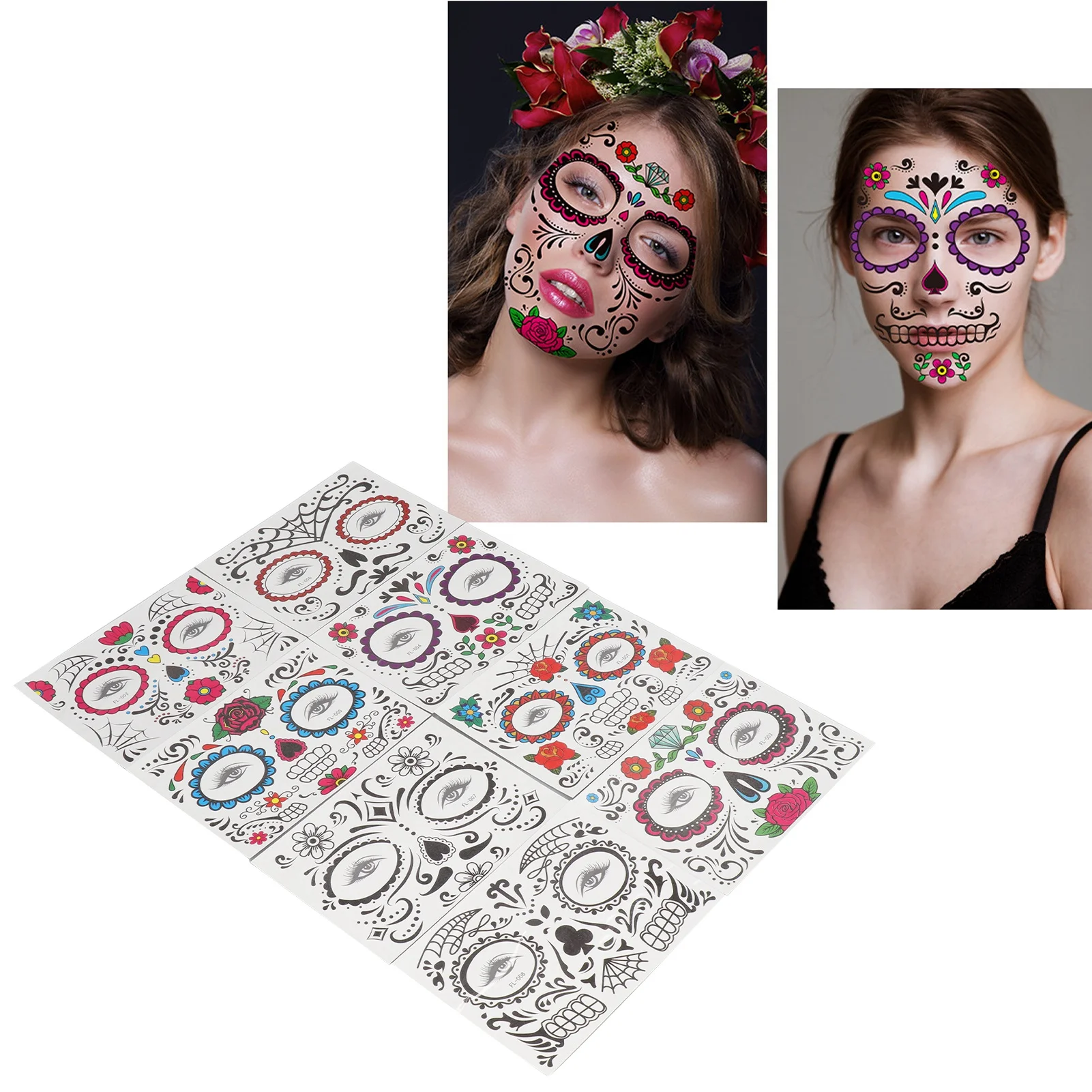 8 Sheet Halloween Face Makeup Tattoo Stickers Water Transfer Temporary Face Tattoo Sticker Set Decoration