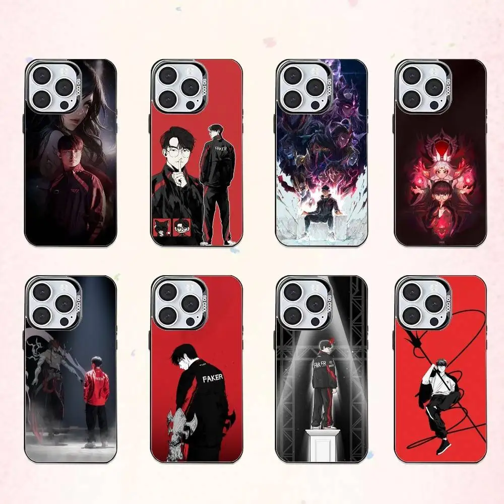 

SKT T1 F-Faker L-LOL Phone Case For iPhone17,16,15,14,13,12,11 Plus,Pro Max Colored Silver Plated Inside Cover