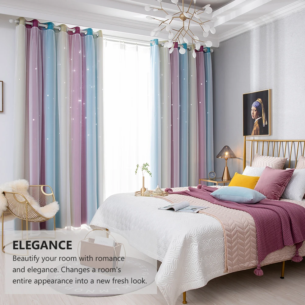 

2 Pcs Full Blackout Curtains Gradient Hollow Star Double layer Thermal Insulation Simple Elegant Polyester Bedroom Living Room