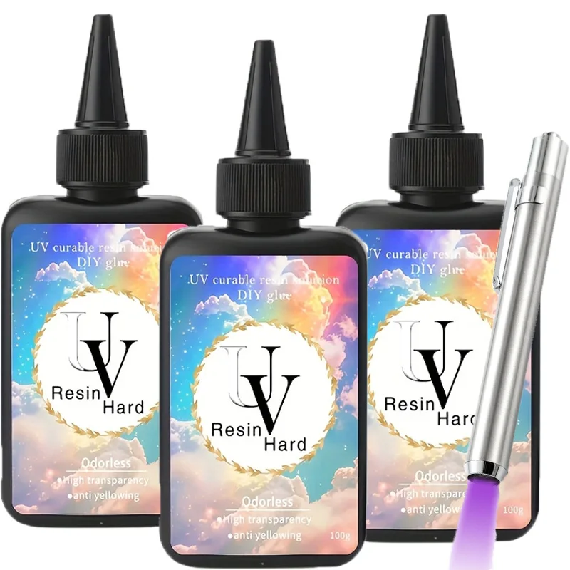 100/200g UV Resin Crystal Clear Hard Type Glue Ultraviolet Solar Fast Curing Epoxy Resin for DIY Jewelry,Making Craft Decoration
