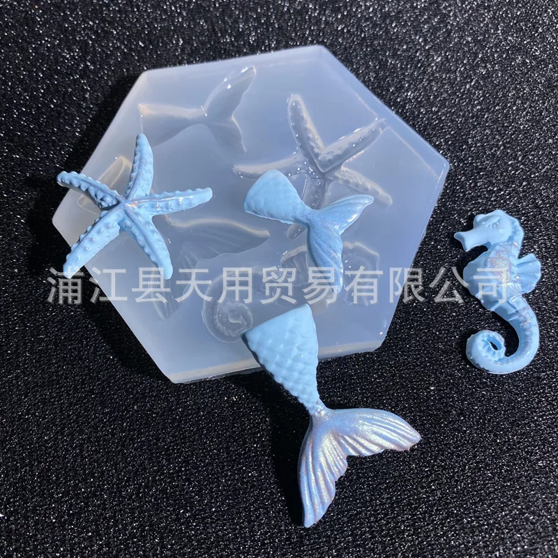 Ocean Series Decoration Large and Small Fishtail Seahorse Starfish Mold Table Decoration Keychain Resin Molds Silicon Moulds