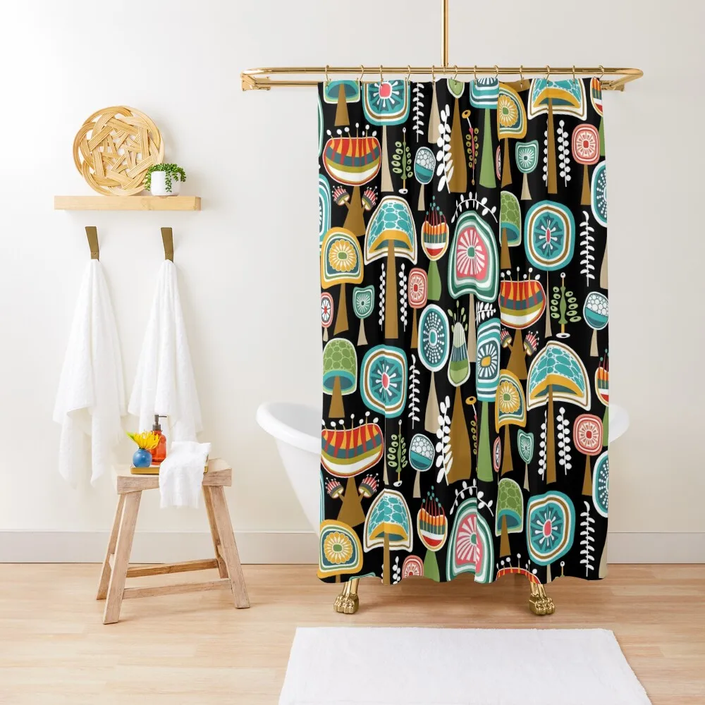 

Colorful Mid Century Modern Mushrooms Shower Curtain Bathroom Accessory For Shower Waterproof Fabric Bathroom Curtain