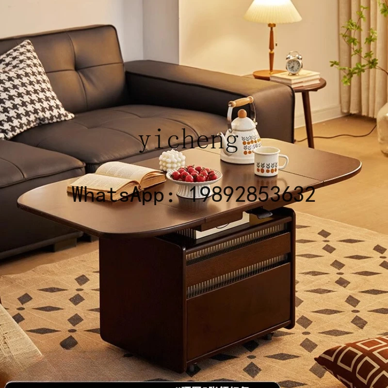 

P29 Living Room Home Use Solid Wood Tea Table Foldable Mobile Small Apartment Tea Table with Wheels Sofa Side