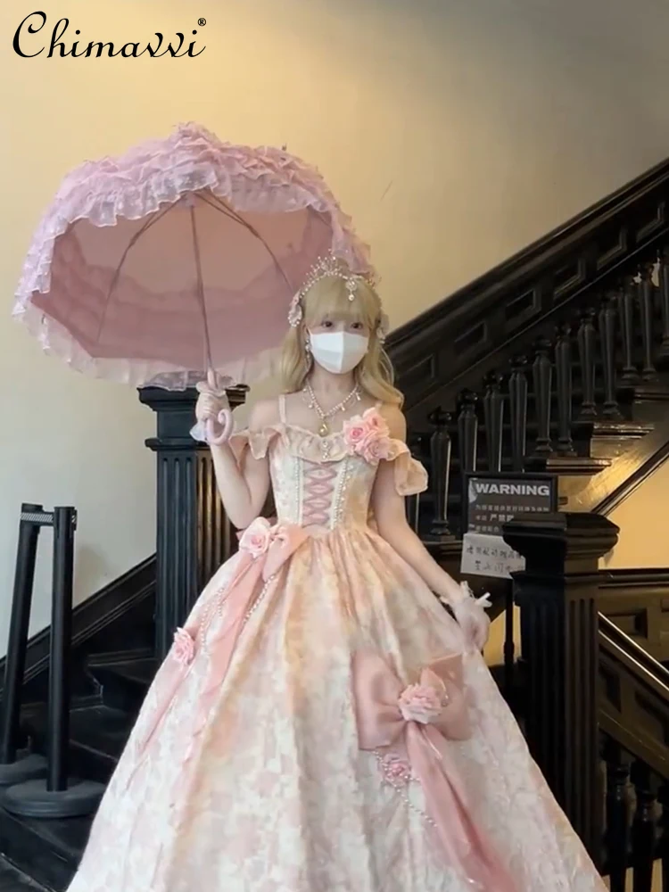 Lolita High-end Light Luxury Birthday Party Dress Sweet Girl Gorgeous Sexy Off Shoulder High Waist Elegant Lo Dress for Women