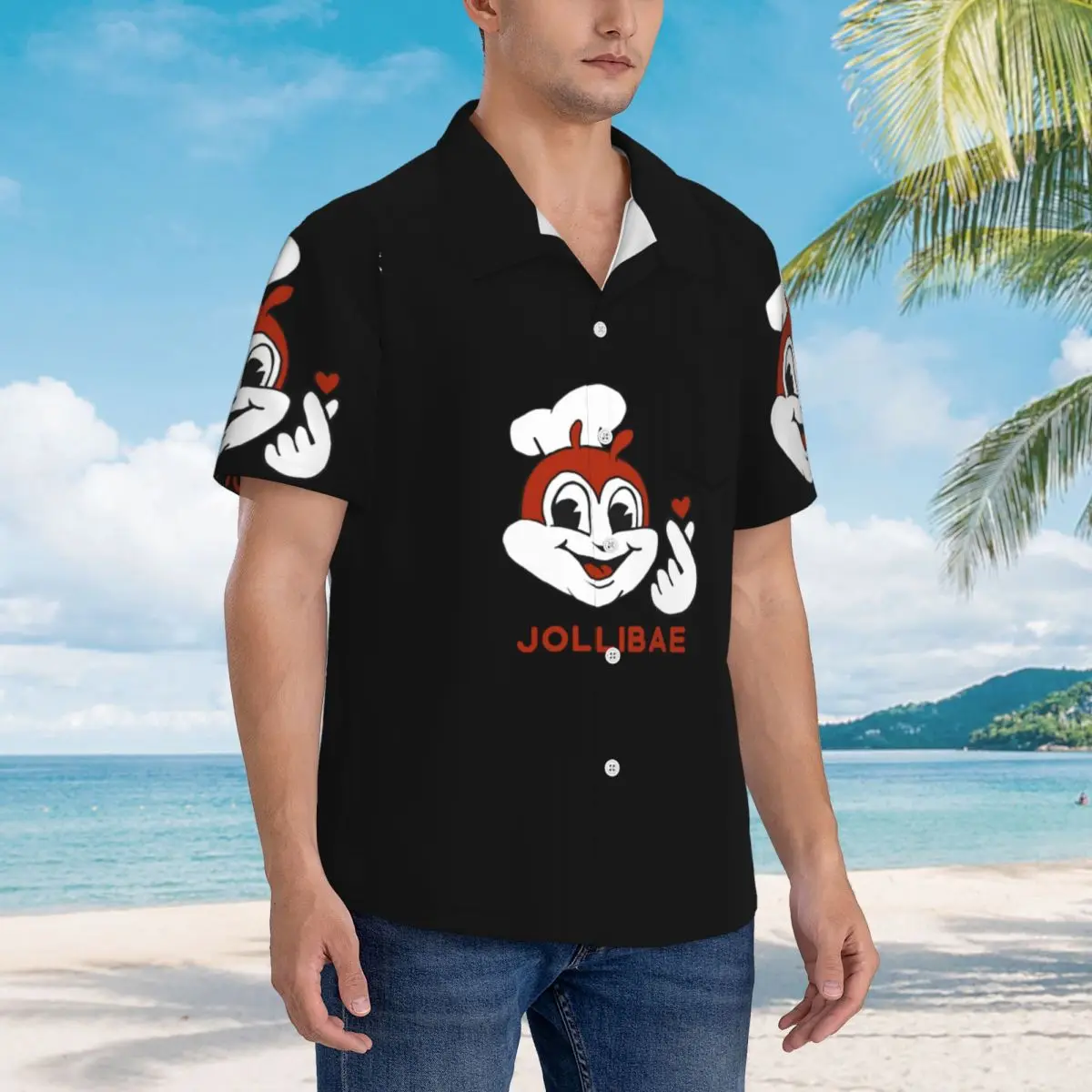 

Jolli BAE JOLLIBEE Гавайские рубашки Забавные мужские рубашки с коротким рукавом для лета, пляжные мужские топы с лацканами