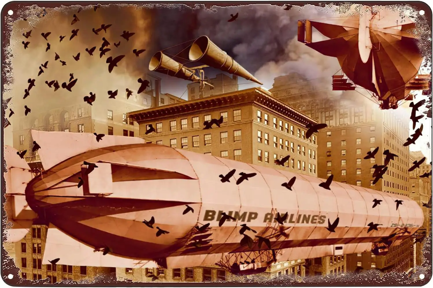 Vintage Metal Signs Blimp Airlines Airships Tin Sign Poster Wall Art Decor Plaque for Home Bar Pub Club Cafe Office Room Man Cav