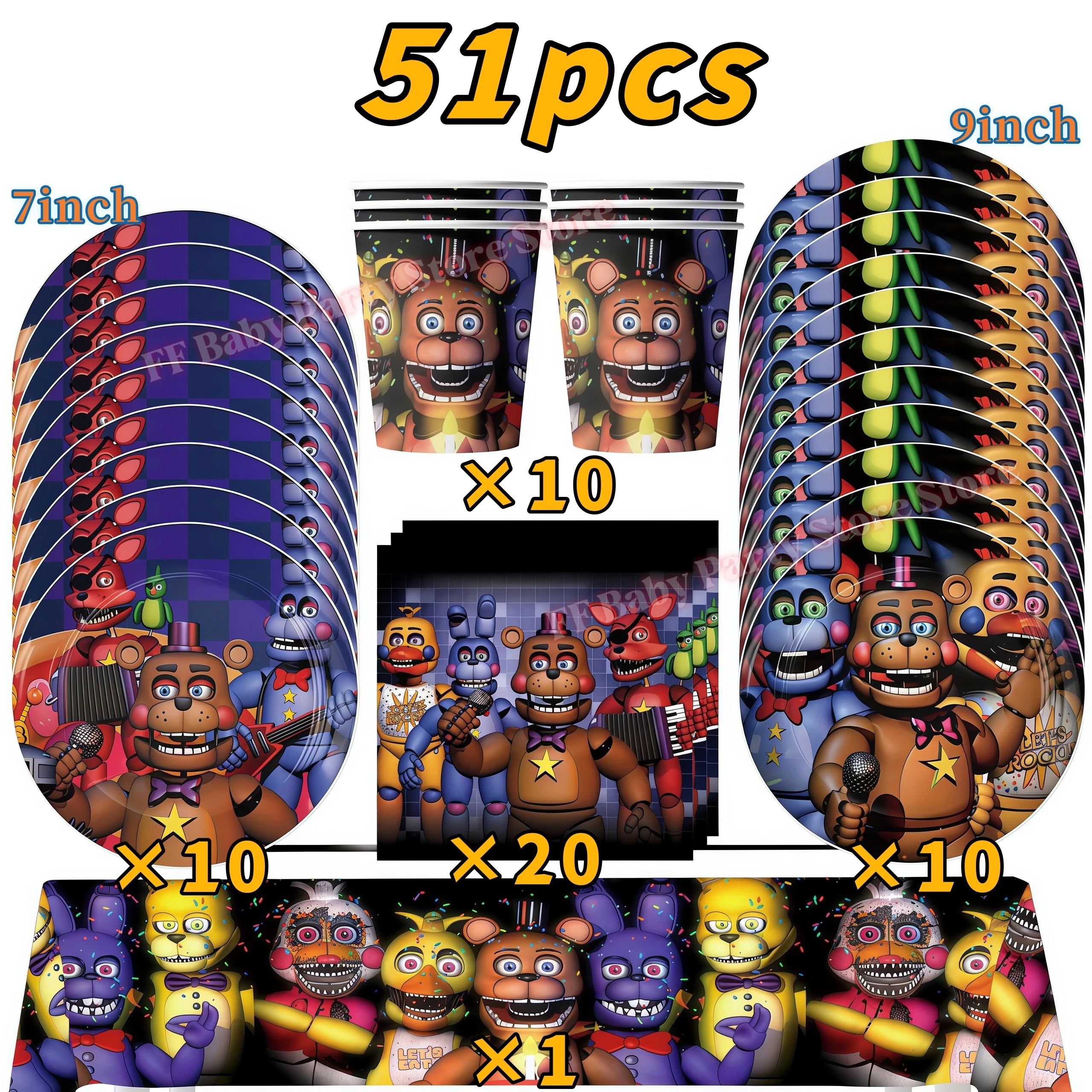 Five Nights Bear Geburtstagsparty-Dekorationen: Teller, Becher, Hintergrund, Freddy-Ballon für Kinderpartys, FNAFs Event-Zubehör und Geschenke – Detail 19