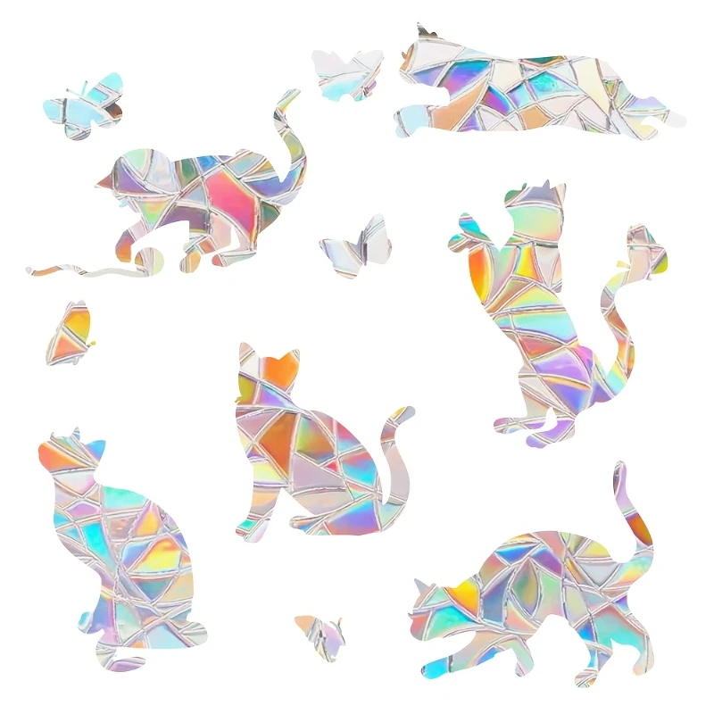 

Cat And Butterfly Sun Catchers Sticker Modern Reusable Prism Film For Smooth Glass Surfaces Spring Rainbow Light Capture Decor