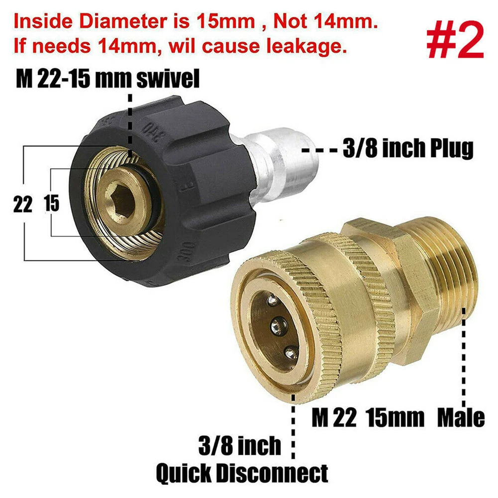 

2Pcs Pressure Washer Adapter M22 14mm 15mm Swivel To 3/8 Inch Quick Connector Coupler Electric Pressure Washers