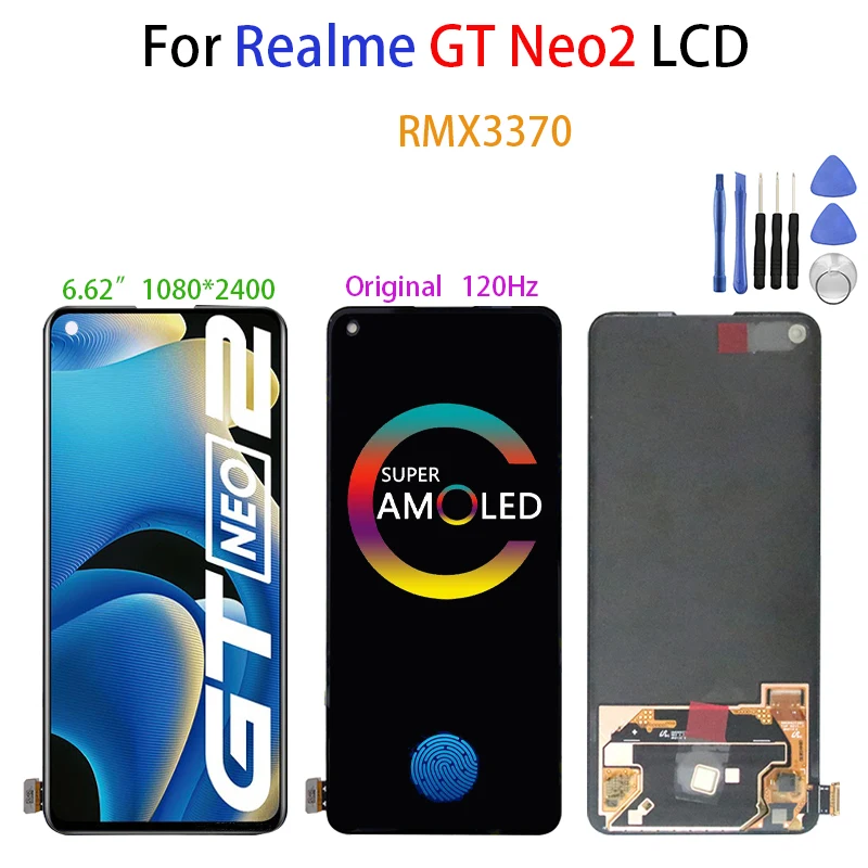 Original AMOLED For Oppo Realme GT Neo2 RMX3370 LCD Display Screen Touch Digitizer For Realme GT Neo 2 LCD Display Replacement