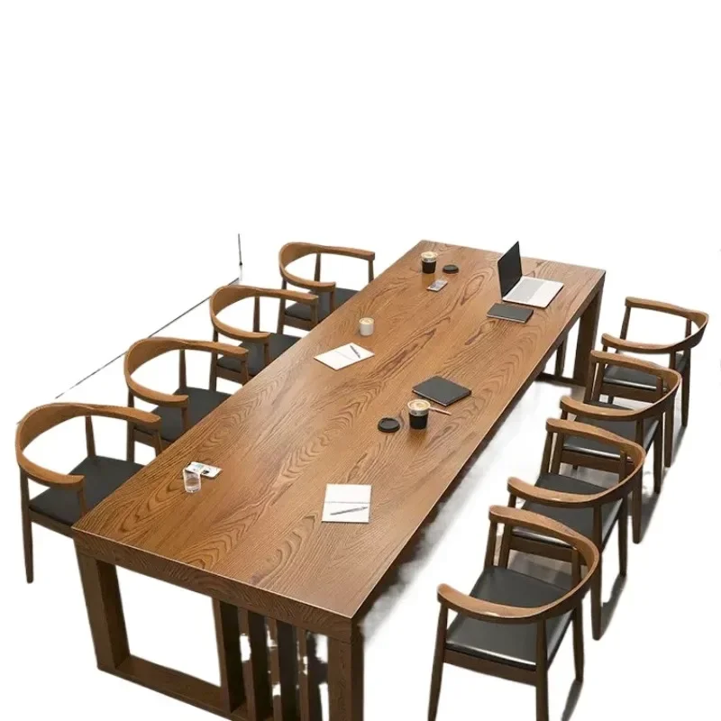 

New Chinese all-solid wood conference negotiation table and chair combination desk workbench reading training