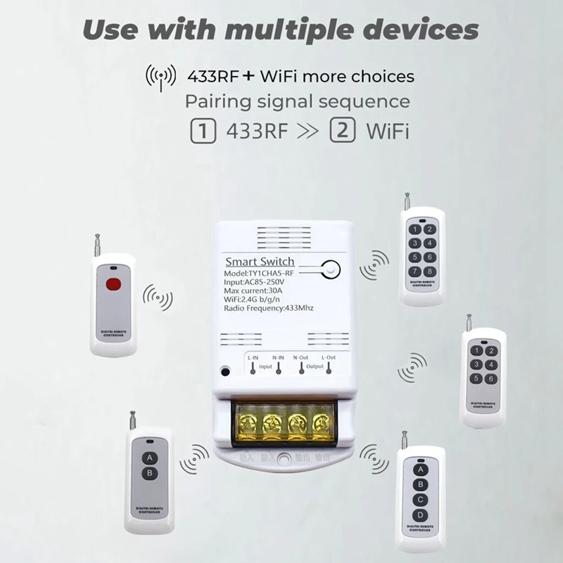 Tuya Wifi 30A Relay Module 85-250V Smart Switch DIY 433MHZ RF Controller Smartlife APP Voice Relay Timer Remote Control