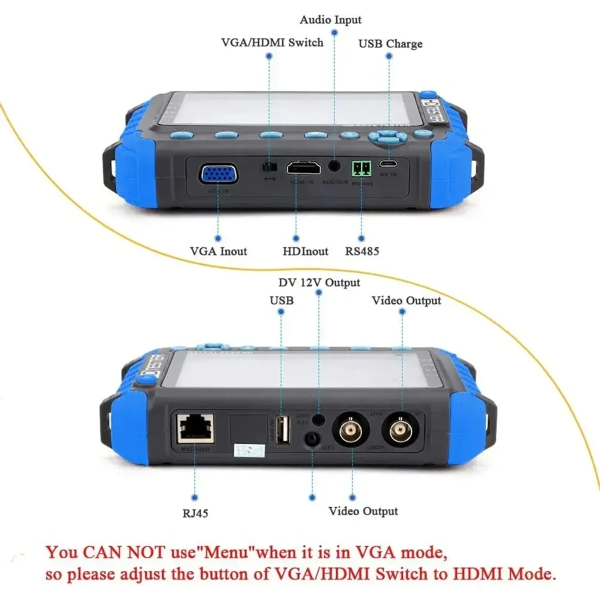 Probador CCTV HD de 5 pulgadas 8MP AHD/CVI/TVI CVBS CCTV/probador de cámaras VGA-Mini Monitor de entrada Compatible con enchufe estadounidense