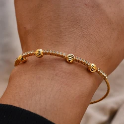 New Resizable Gold Color bangles for Women African Dubai Gold Plated wedding Jewelry Ethnic Bridal Gifts Anillos Grandes