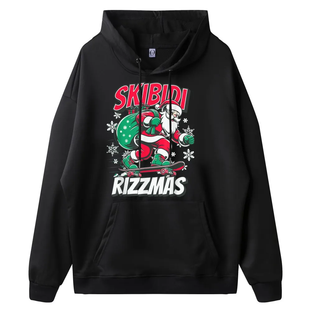 Men long Sleeve Skibidi Rizzmas Funny Santa Rizz Sweatshrt Casual Sweatshirt Family Slogan Round Collar Hoodies