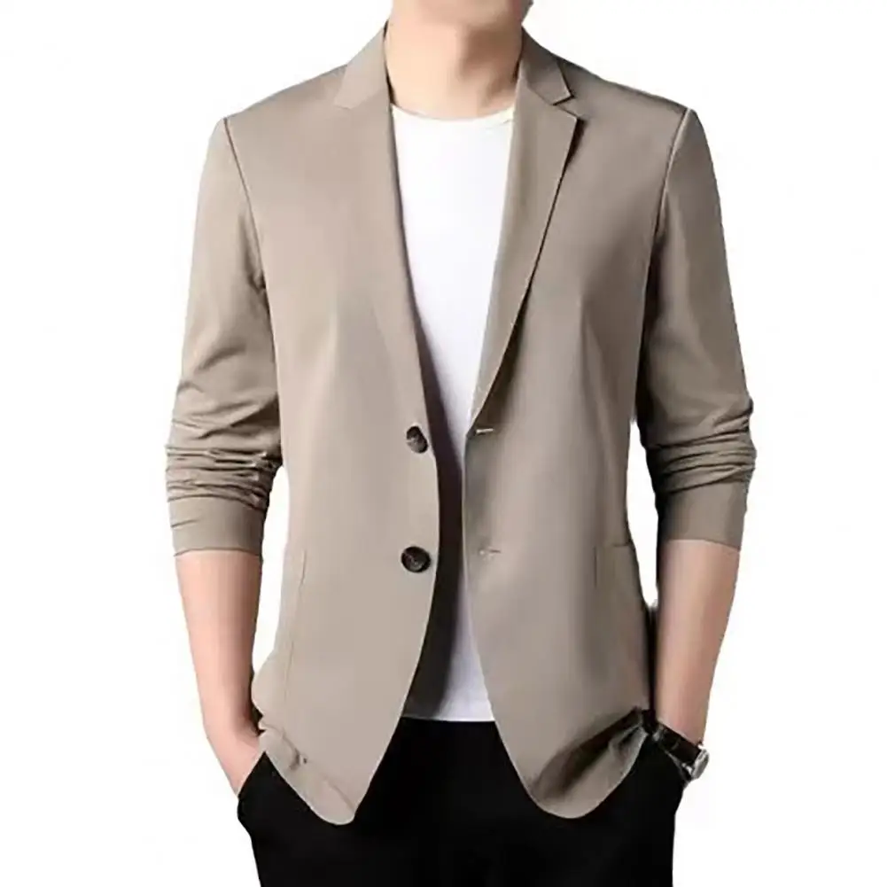 Summer New Men's Suit Coat Lapel Long Sleeve Single Breasted Summer Jackets Solid Color  Men's blazer