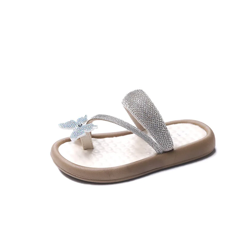 2024 Summer Children Butterfly Diamond Bow Slippers for Girls Versatile Fashion  Anti Slip and Lightweight Mesh Cool Beach Shoes