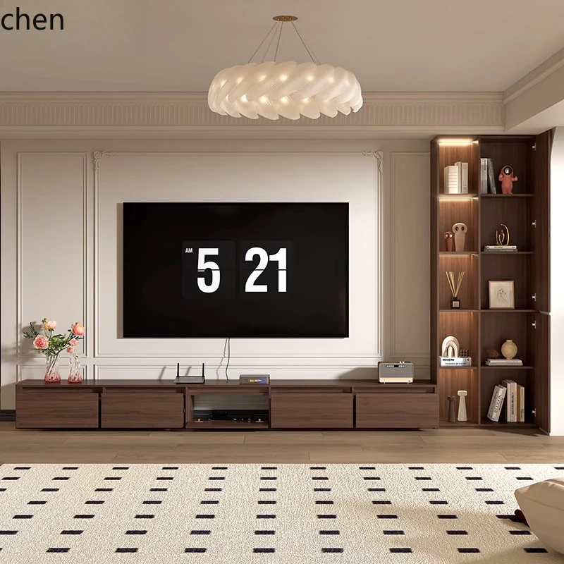 ZML living room floor-to-ceiling skeleton line TV cabinet coffee table combination small apartment integrated storage locker