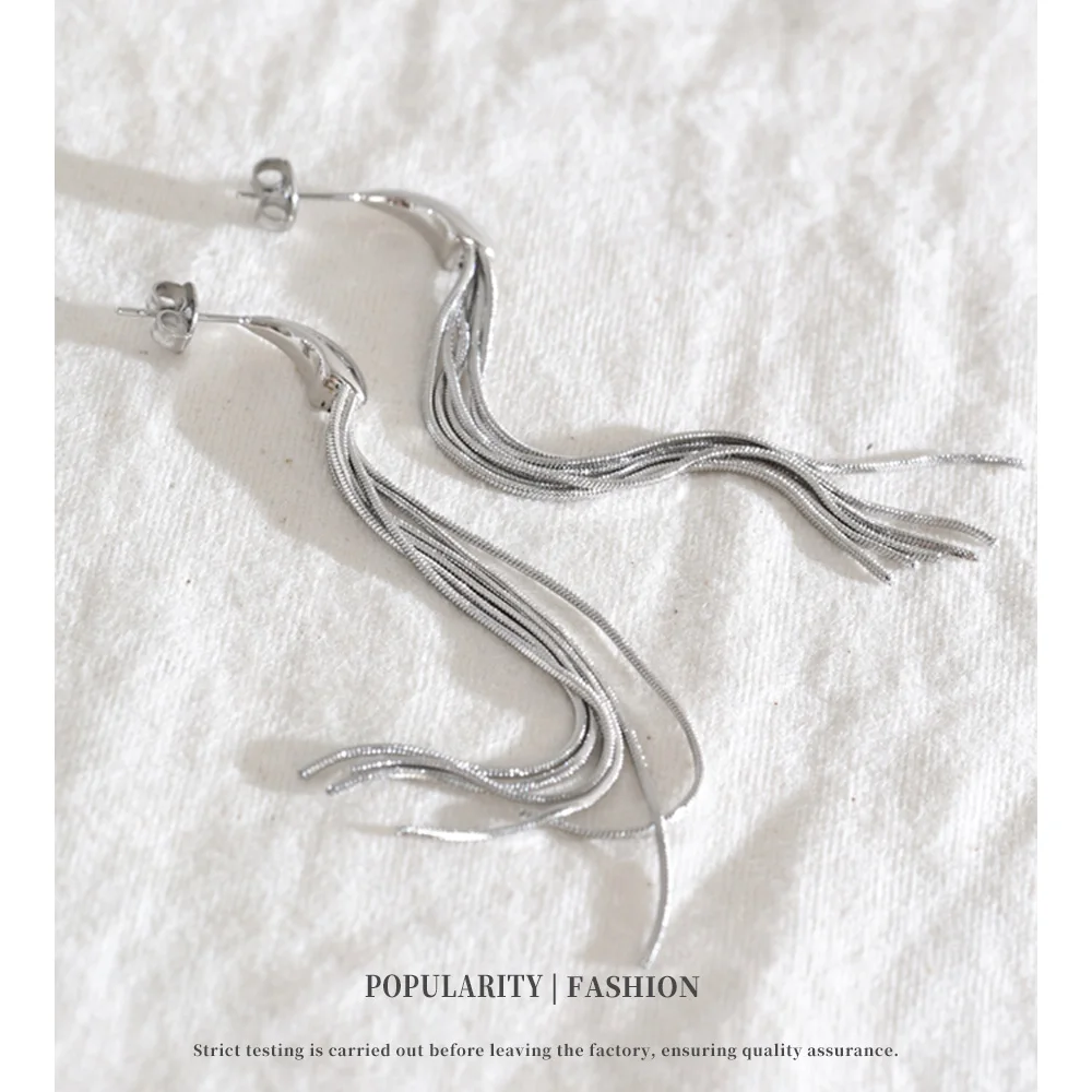 NiNice Waterproof PVD Plated Long Tassel Earrings Stainless Steel High Quality Temperament Fashion Dangle New Ears Jewelry