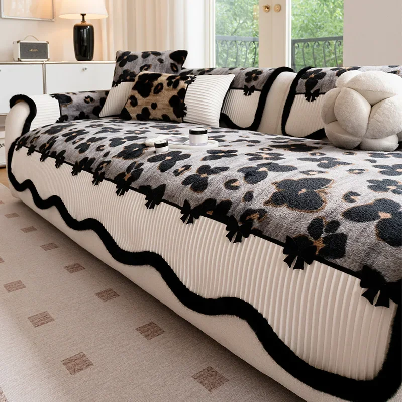 Butterfly Printed Thick Rabbit Plush Sofa Cushion Irregular Non-Slip Sofa Cover for Winter Warm Dustproof Furniture Protector