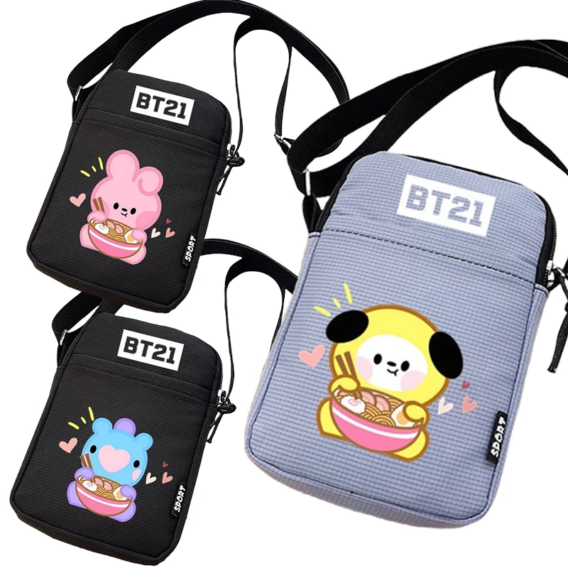 BT21 Anime Mobile Phone Canvas Shoulder Bag Kawaii Cartoon Girls Boys COOKY SHOOKY MANG CHIMMY Coin Purse Pouch Birthday Gifts