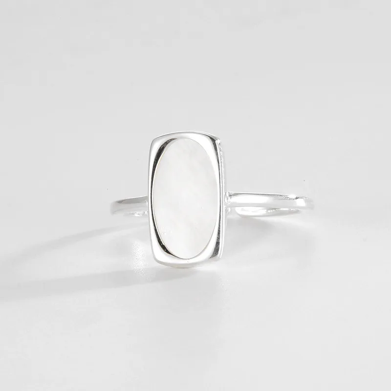 White Mother of Pearl 925 Sterling Silver Resizable Rings For Women Simple Geometric Minimalism Chic Ring 2024 New Party Gift