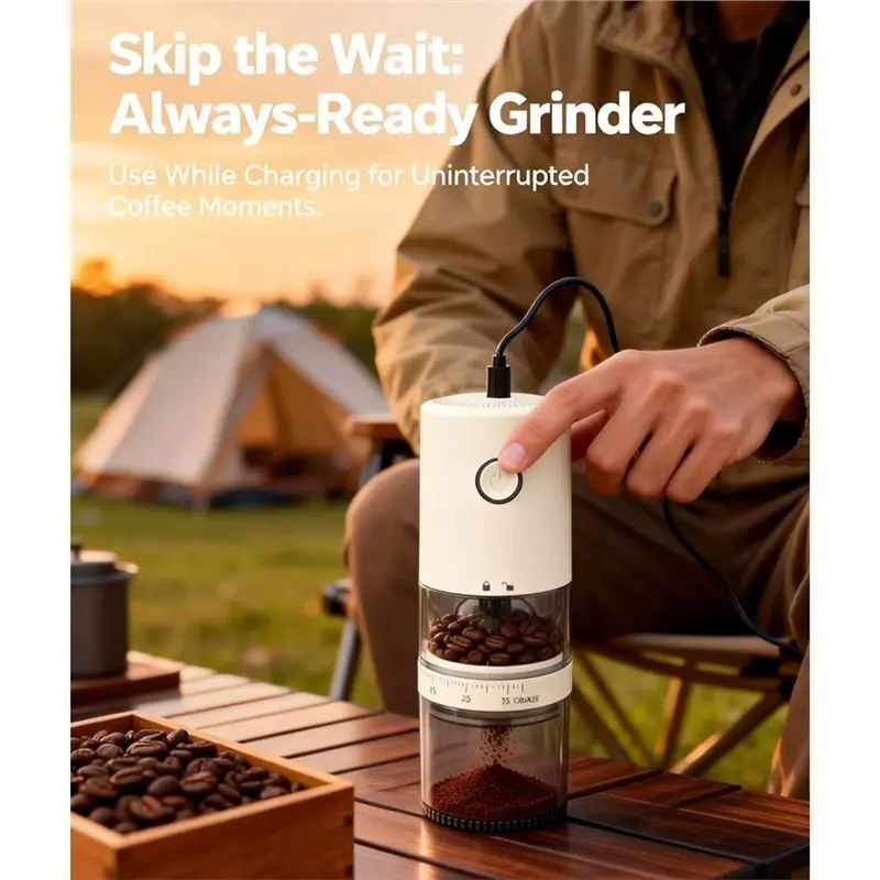 A50Q-Portable Electric Burr Coffee Grinder Grind While Charging Visual Bean Hopper 38 External Grind Settings 2000Mah