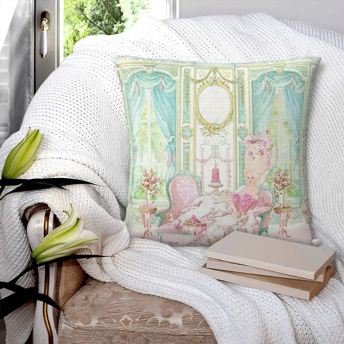 Marie Antoinette Afternoon Tea In French Paris Square Pillowcase Cushion Cover Pillow Case Throw Pillow Cover for Home Bedroom