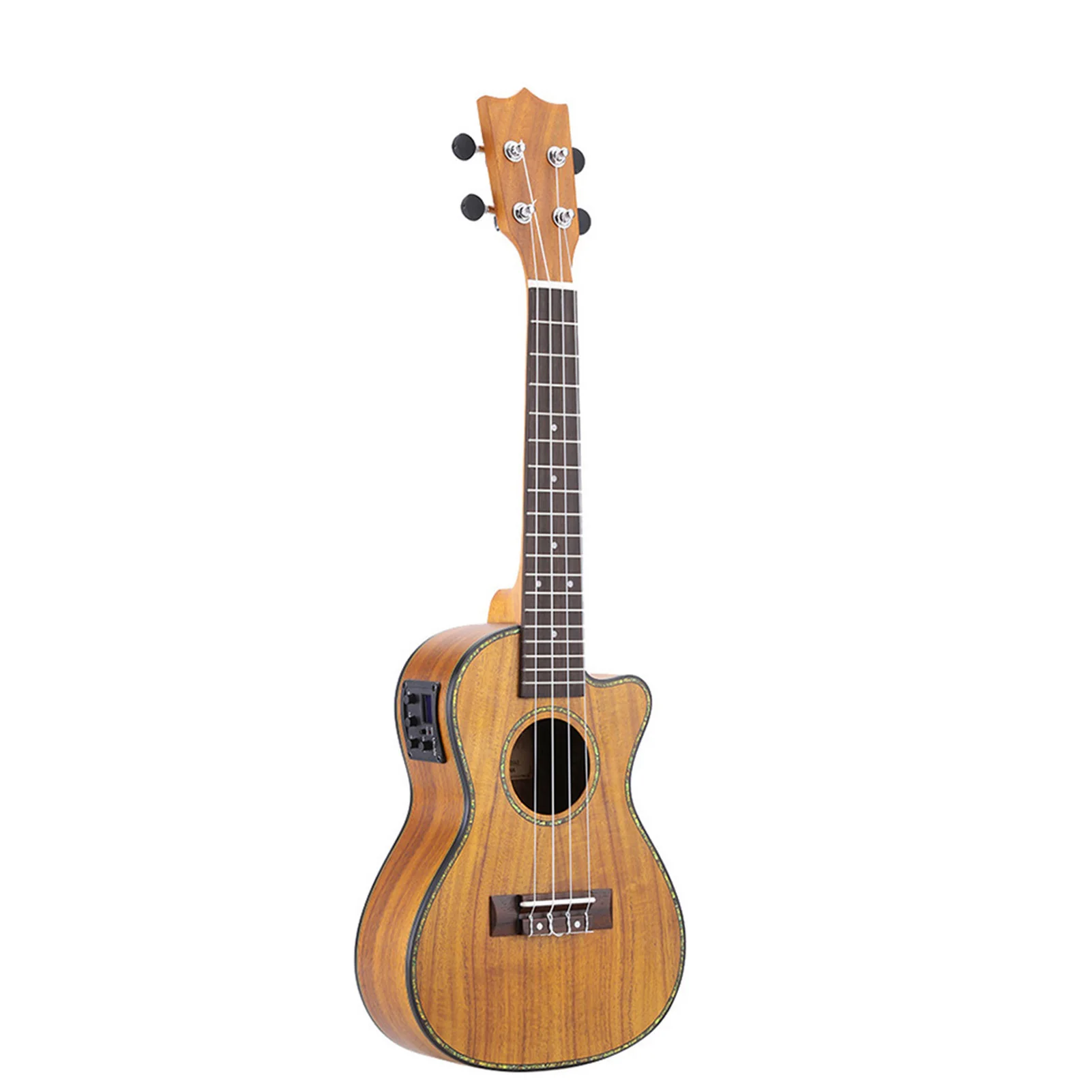 

19 frets 24-Inch Cutaway Ukulele Hawaii Guitar Instrument LED EQ Koa / Plywood Cowry Shell Brims / OX Bone Saddle / 4 Strings