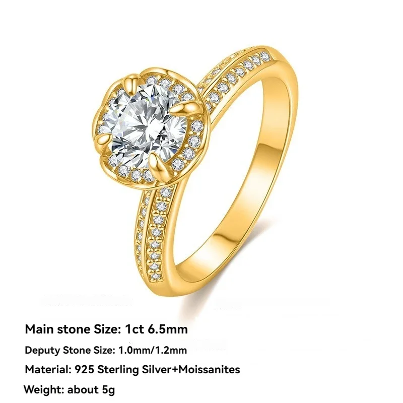 

Luxury 1ct 6.5mm Moissanite Women's Ring - Gold Plated Wedding Band & 925 Sterling Silver Engagement Ring Bridal Jewelry Gift