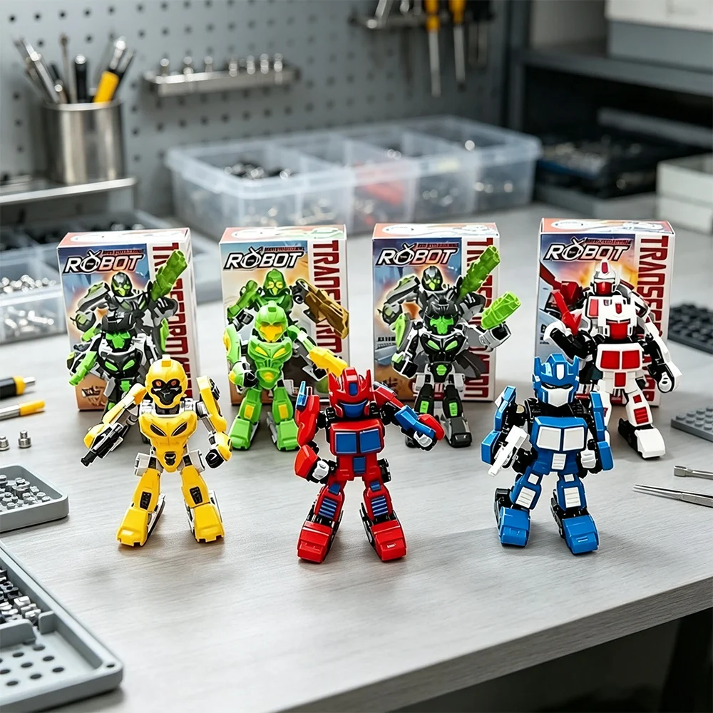 6-In-1 Transformable Robot Building Block Set Self-Assembly Construction Model Toy Educational Ornament Holiday Birthday Gift