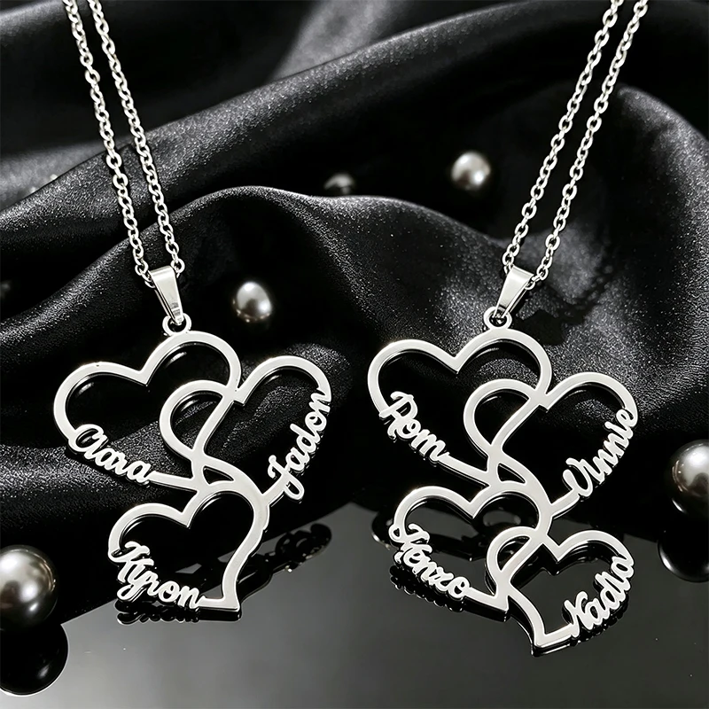1-5 Names Customized Heart Pendant Necklace Stainless Steel for Couples Family Names Personalized Choker Necklace Jewelry Gift