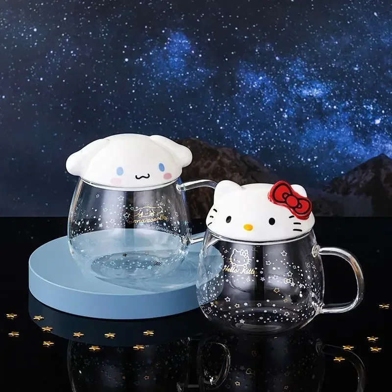 

Sweet Hello Kitty Anime Kawaii MINISO Fashion Glass Water Cup Cute Cartoon Kuromi My Melody Ins Drinking Cup Gifts for Kids